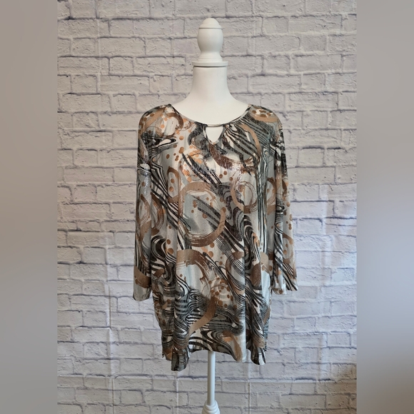 Emily Daniels Tops - Gray and Brown Relaxed Buttoned Blouse